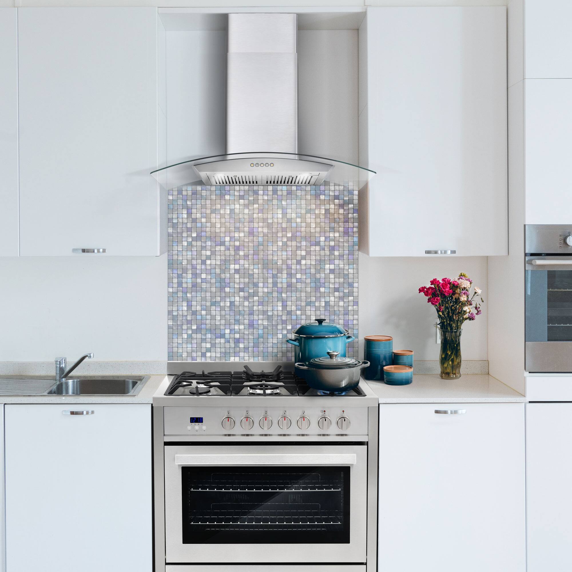 Angle. COSMO - 36 in. Vista Collection 380 CFM Ductless Wall Mount Range Hood, Button Controls, LED Lights - Stainless Steel.