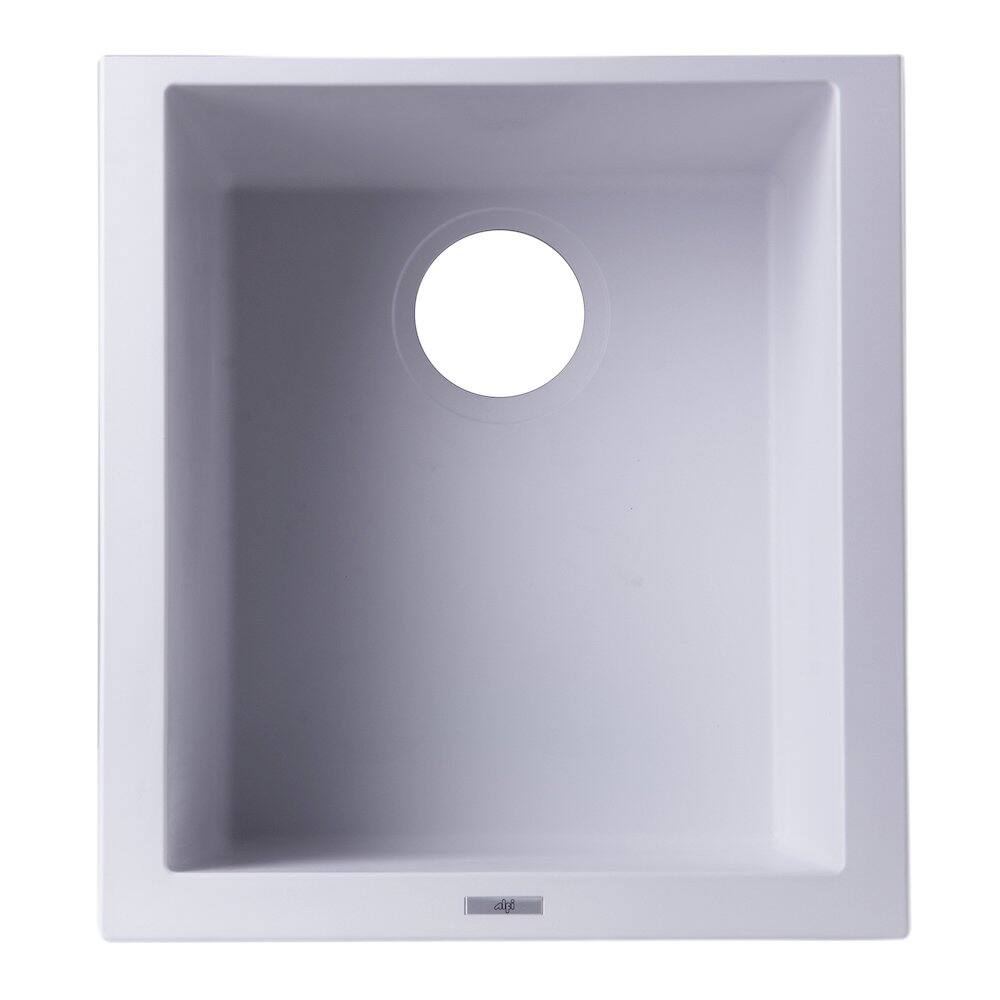 Back. Alfi - White 17" Undermount Rectangular Granite Composite Kitchen Prep Sink - White.