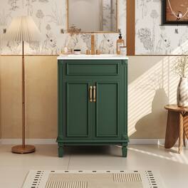 Modern Bathroom Vanity with Ceramic Sink and Soft-Closing Doors, Solid Wood Frame Storage Cabinet