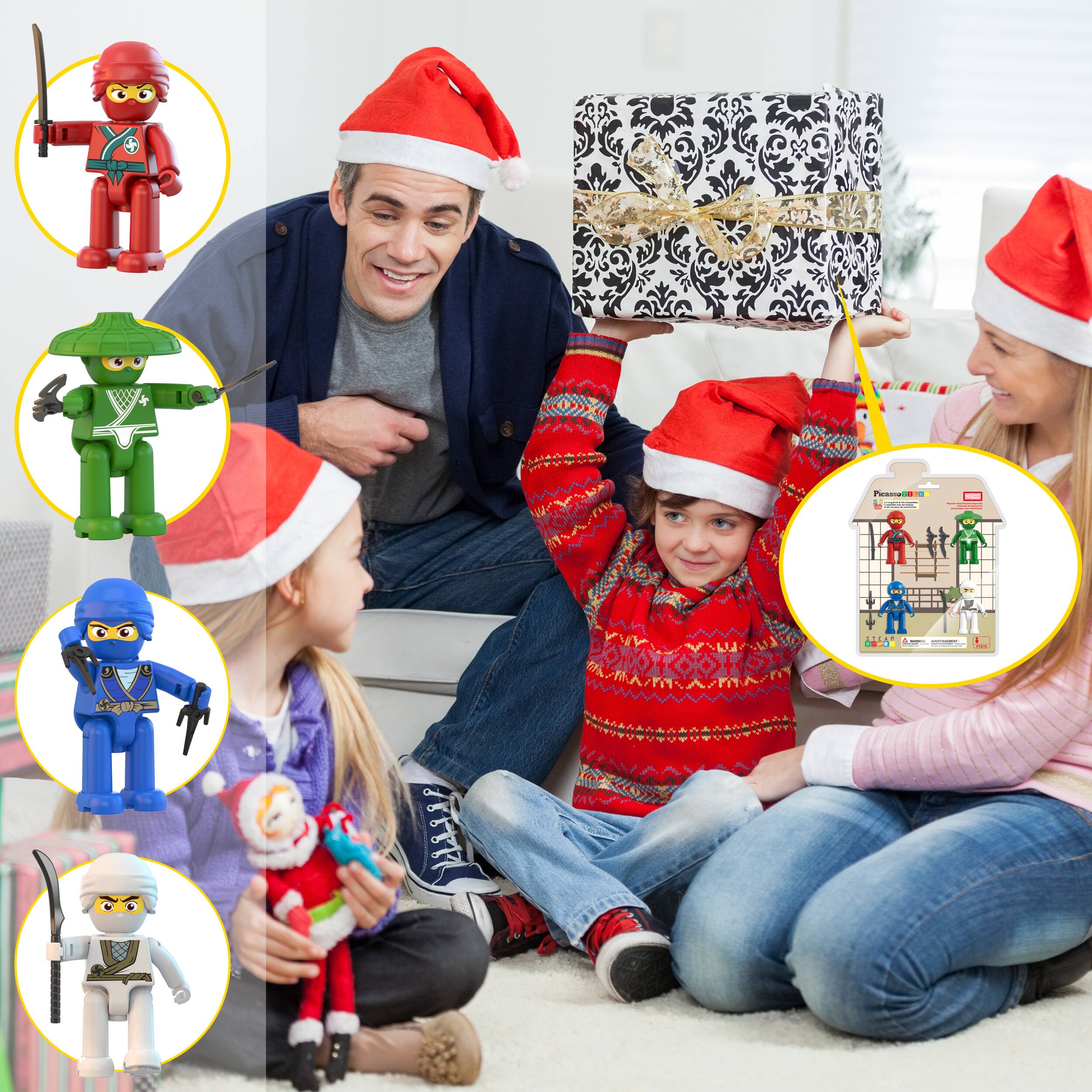 Alt View 1. PicassoTiles - PICASSO-TILES 4 PC Ninja Character Set, Magnetic Tiles and Brick Compatible Set, STEM Toys for Kids 3+.