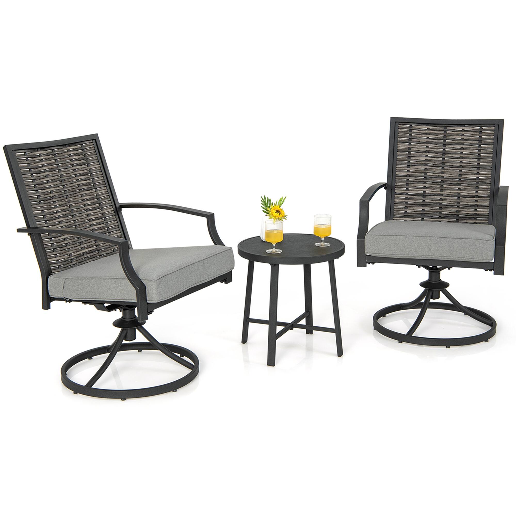 Front. Costway - Costway 3 PCS Patio Swivel Chair Set Coffee Table Wicker Cushioned Seat Balcony Porch - Mix Brown,Black,Grey.