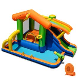 Costway - 8-in-1 Multifunctional Water Park with Slide With Climbing Wall Water Cannon with 520W Blower - Multicolor