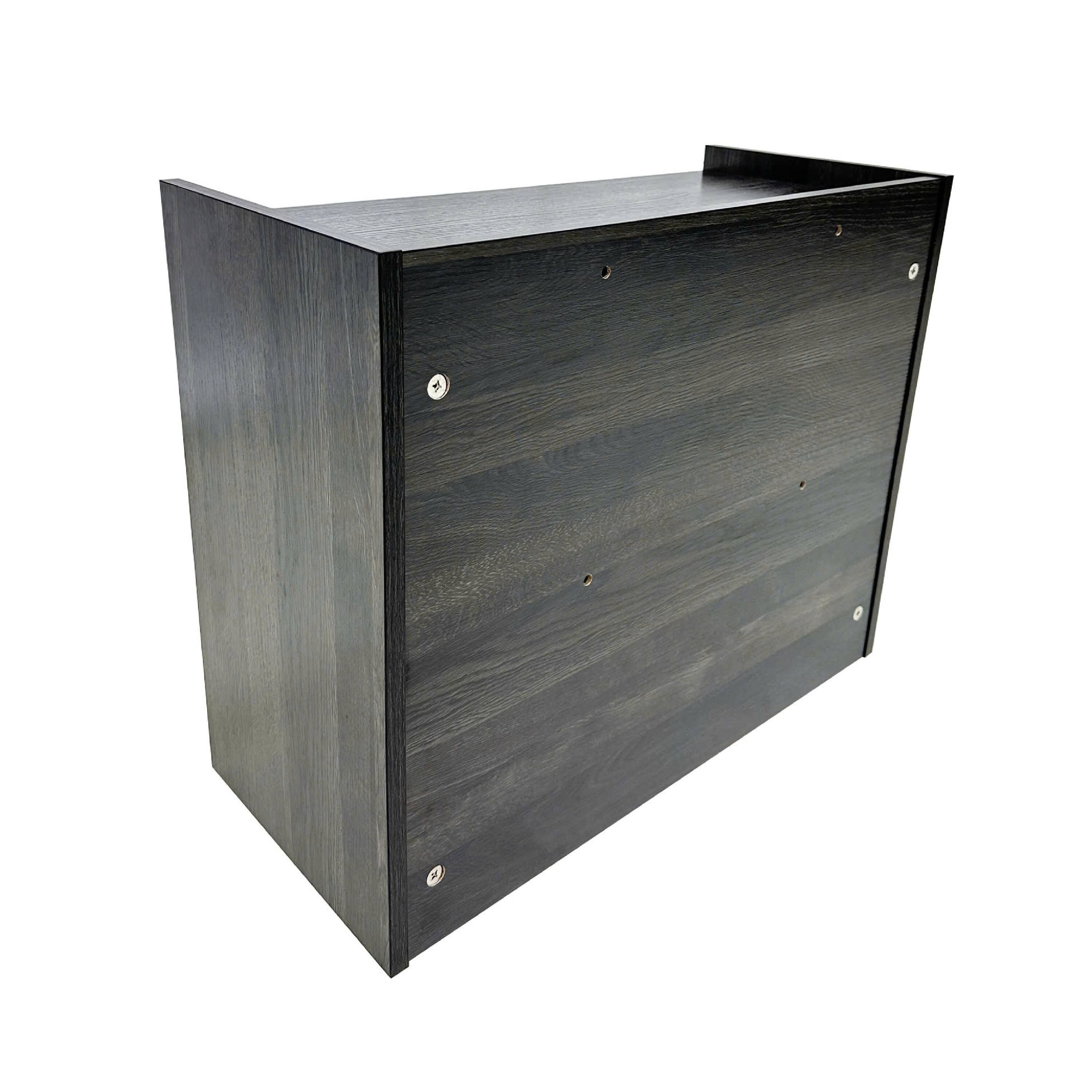 Left. Manhattan Lane - Roby Nightstand, Raised Border Top, Storage Shelf and Drawer - Dark Gray.