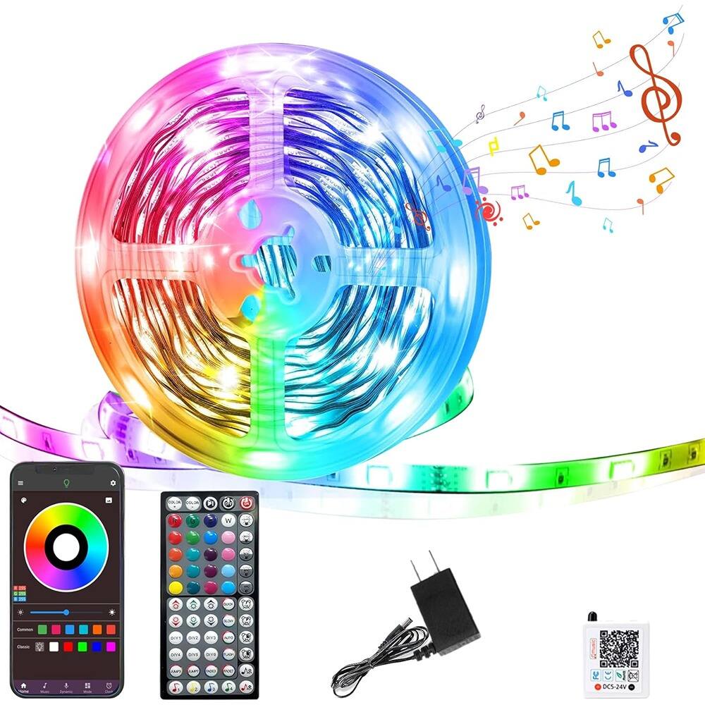 PARKER SLATER - 50ft RGB LED strip lights for bedroom, color-changing indoor lighting with music sync, app and remote control - White