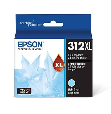 DESIGNED FOR EXCELLENCE

EPSON EXCEED YOUR VISION

312XL

High-capacity
2.5x more prints*

Grande capacité
2,5 fois plus de tirages*

Light Cyan
Cyan Clair

Claria Photo Ink
