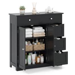Gymax - Bathroom Floor Cabinet Storage Cabinet w/4 Drawers2 Doors&Adjustable Shelf - Black