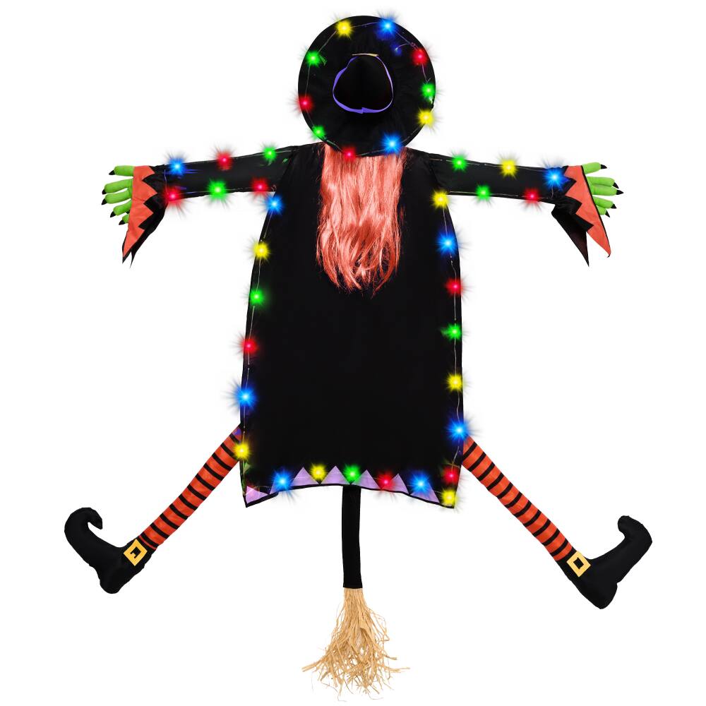 Alt View 1. Joyfy - 60" Light-Up Crashing Witch Halloween Outdoor Flying Witch Decoration with String Lights for Porch, Yard & Patio - Black.