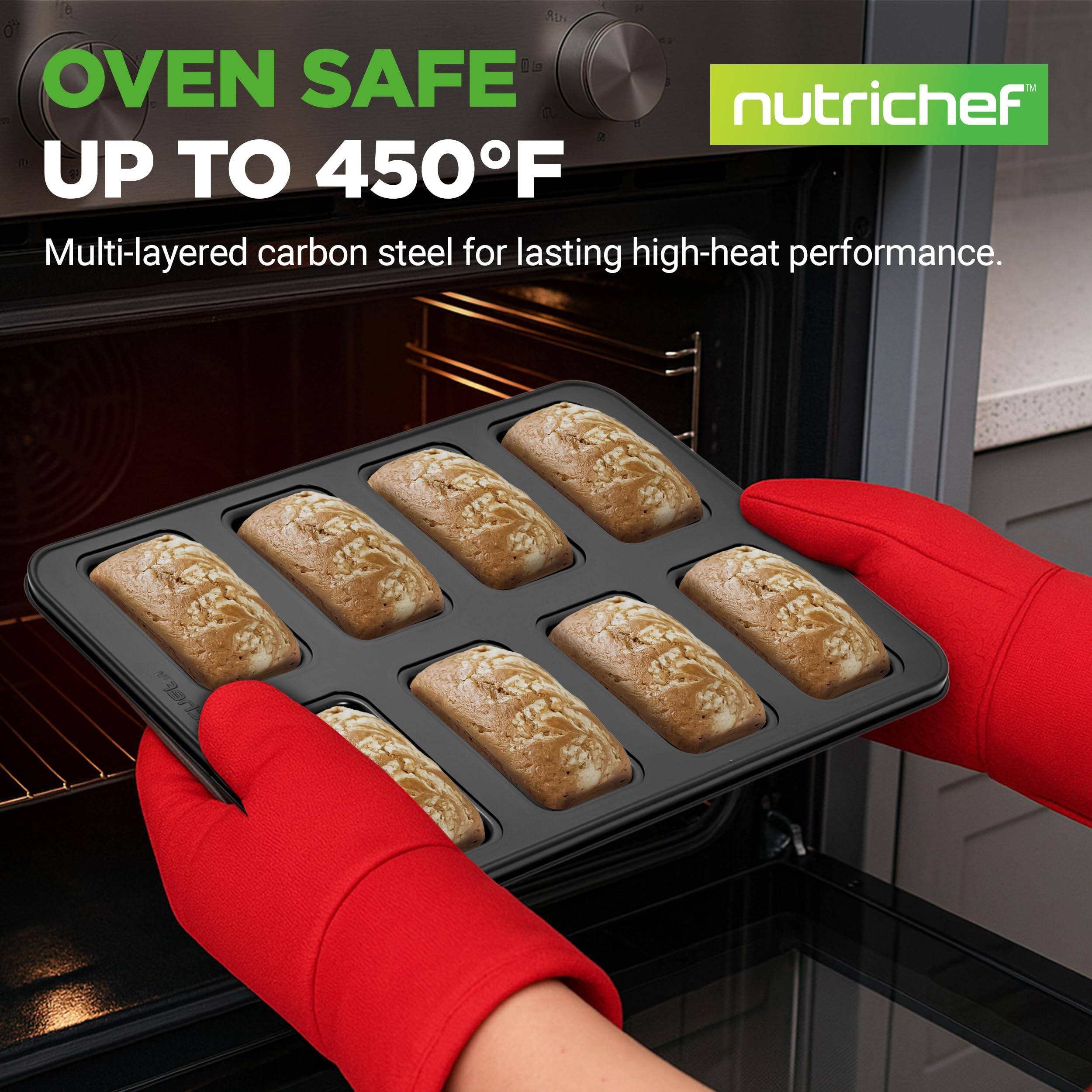 - 4 8D 1 OVEN SAFE nutrichef CU 1 2 UP TO 450°F Multi-layered carbon steel for lasting high-heat performance.