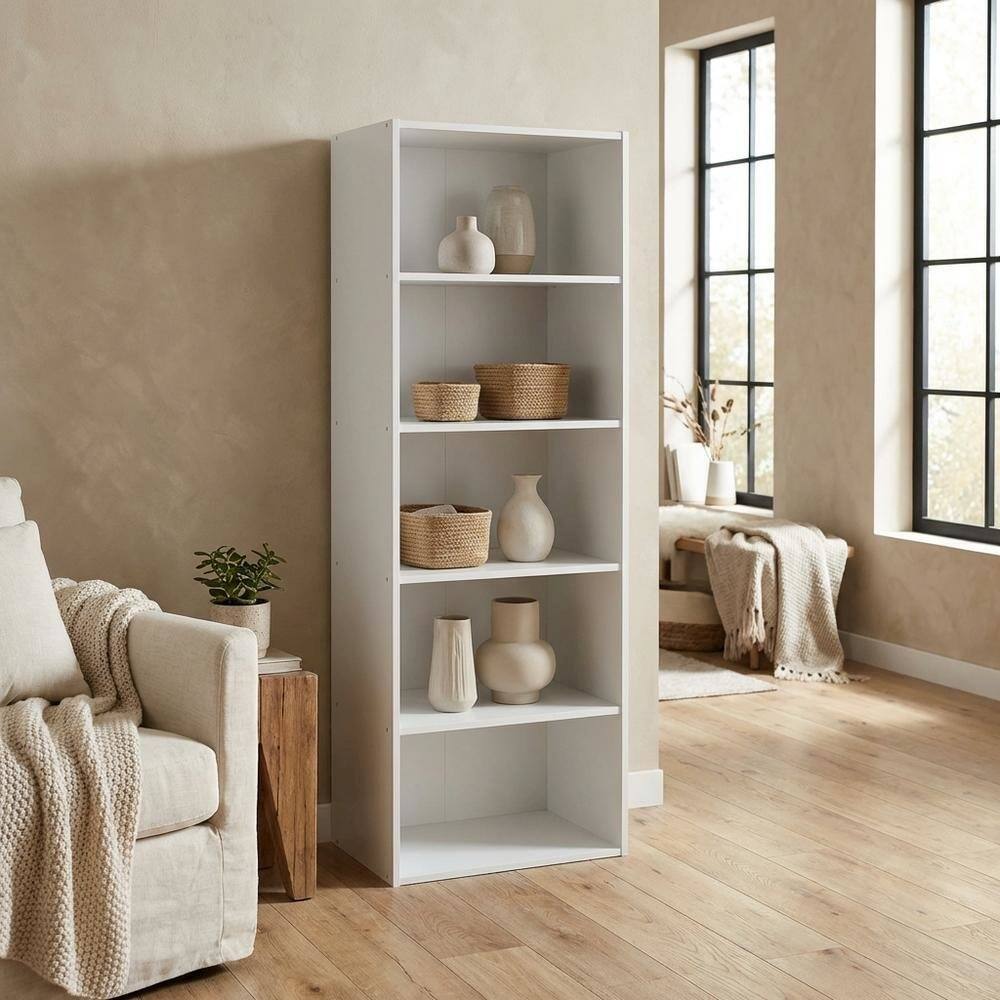 Left. FurniFact - Engineered Wood bookcase with open shelving for home storage - White.