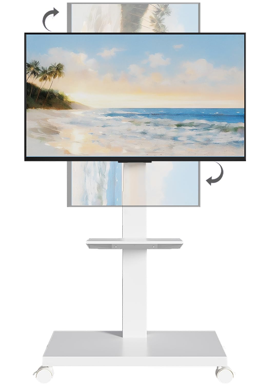 Front. Refined Abode Design - Heavy duty Rolling Tv Stand For 32 Tvs Mobile Cart With 60° Swivel Height Adjustable Portrait/landscape Rot - White BASIC With SHELF.