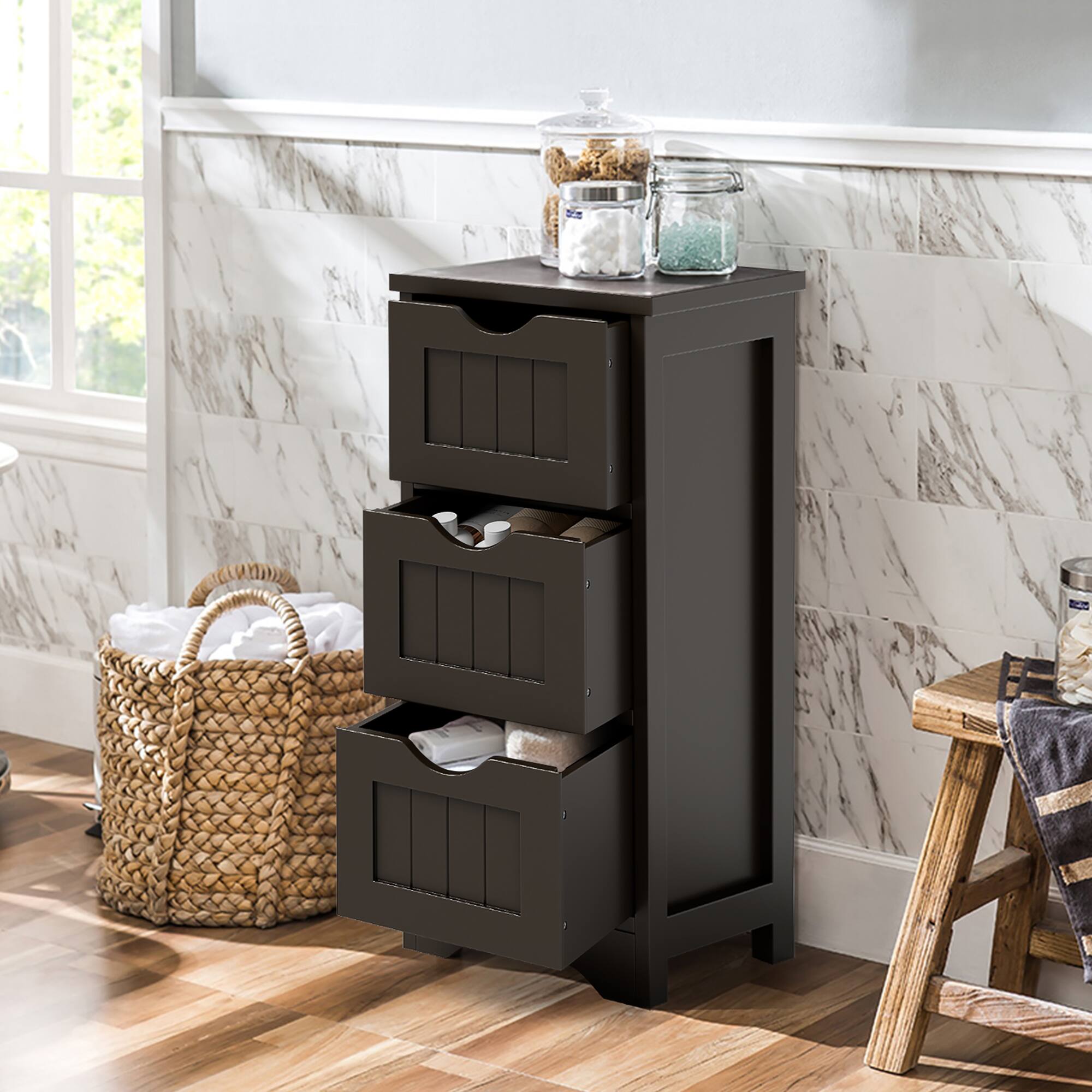 Alt View 3. Gymax - Gymax 3-Drawer Bathroom Floor Cabinet Free Standing Side Storage Organizer Nightstand Coffee - Coffee.