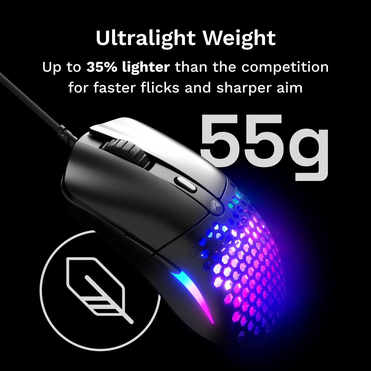Ultralight Weight
Up to 35% lighter than the competition for faster flicks and sharper aim
55g