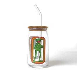 Silver Buffalo - The Muppets Kermit the Frog 16-Ounce Glass Tumbler With Bamboo Lid and Straw - Green