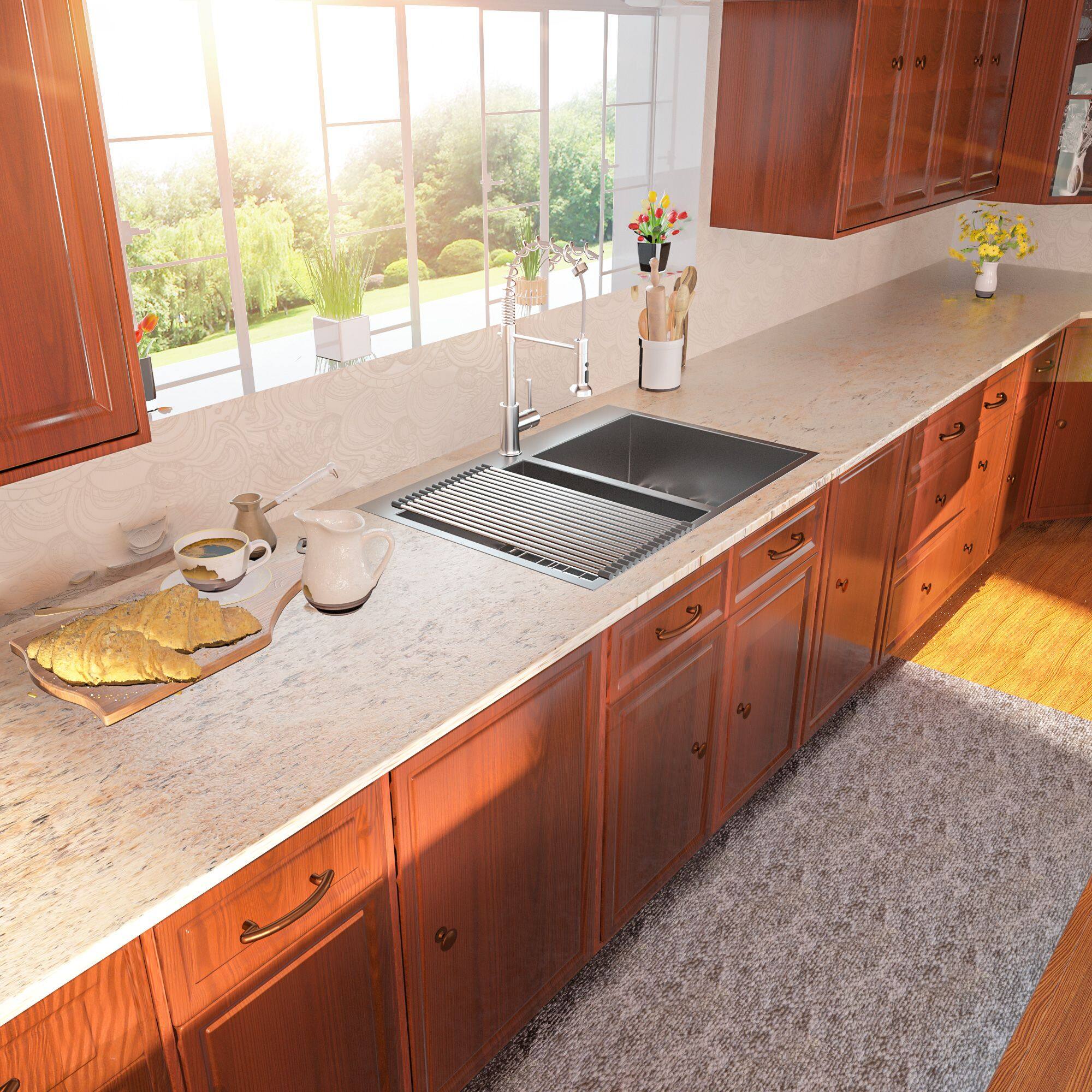 Back. Lordear - 33"x22"x9" Gunmetal Black Double Bowl Drop in Kitchen Sink 16 Gauge with Two 10" Deep Basin - Stainless steel.