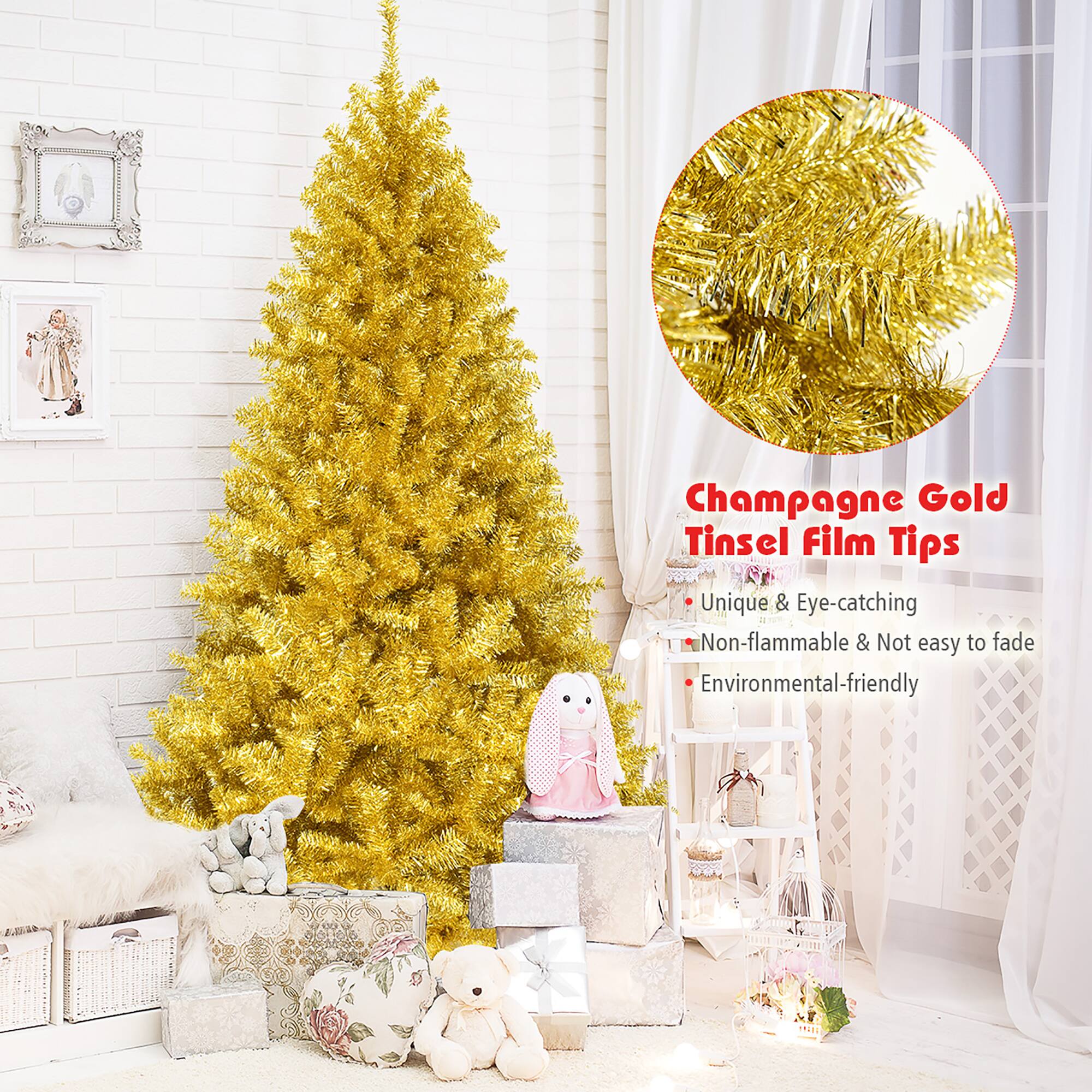 Champagne Gold Tinsel Film Tips: Unique & Eye-catching, Non-flammable & Not easy to fade, Environmental-friendly.