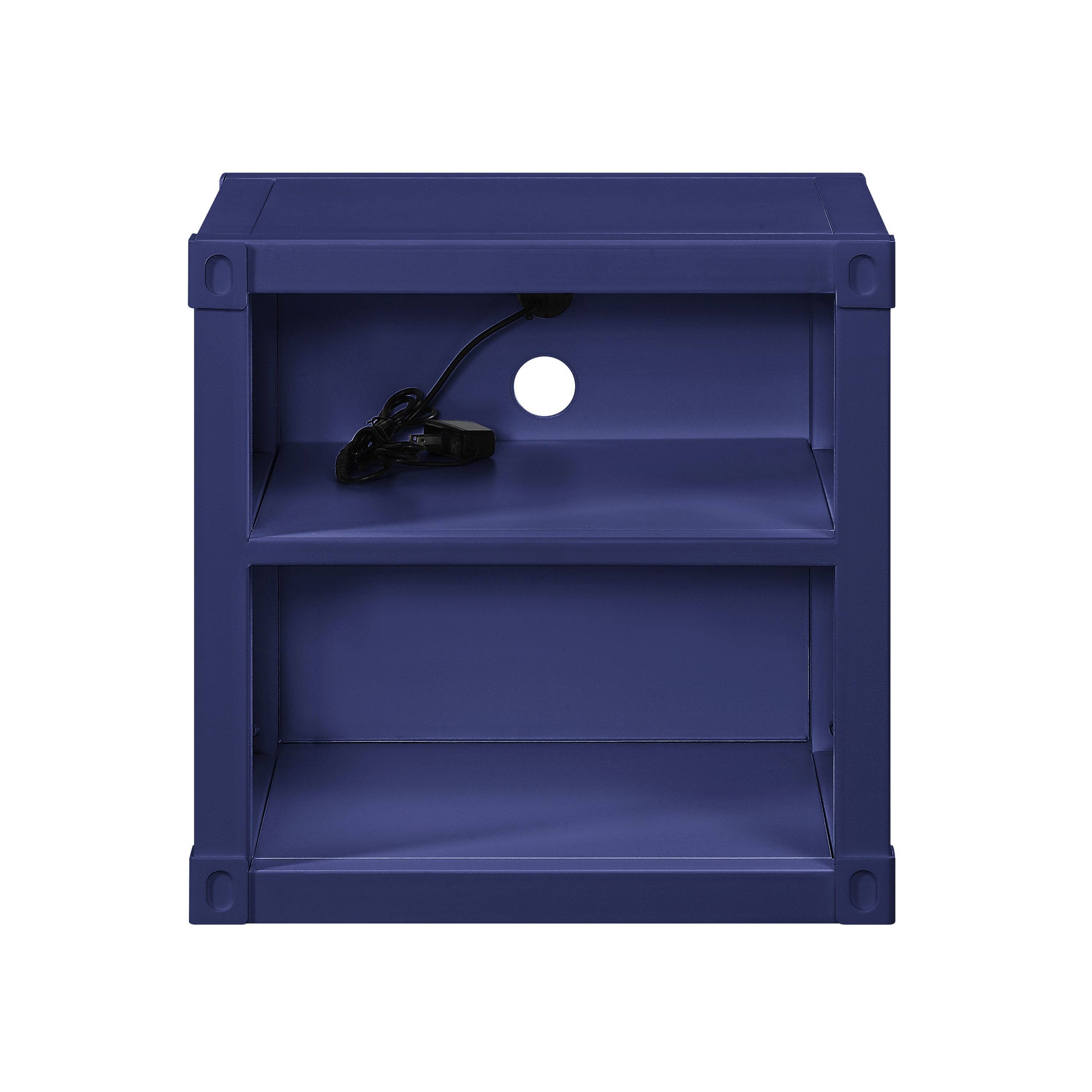 Alt View 1. Manhattan Lane - Metal Nightstand with 2 Open Compartment and USB Port - Blue.