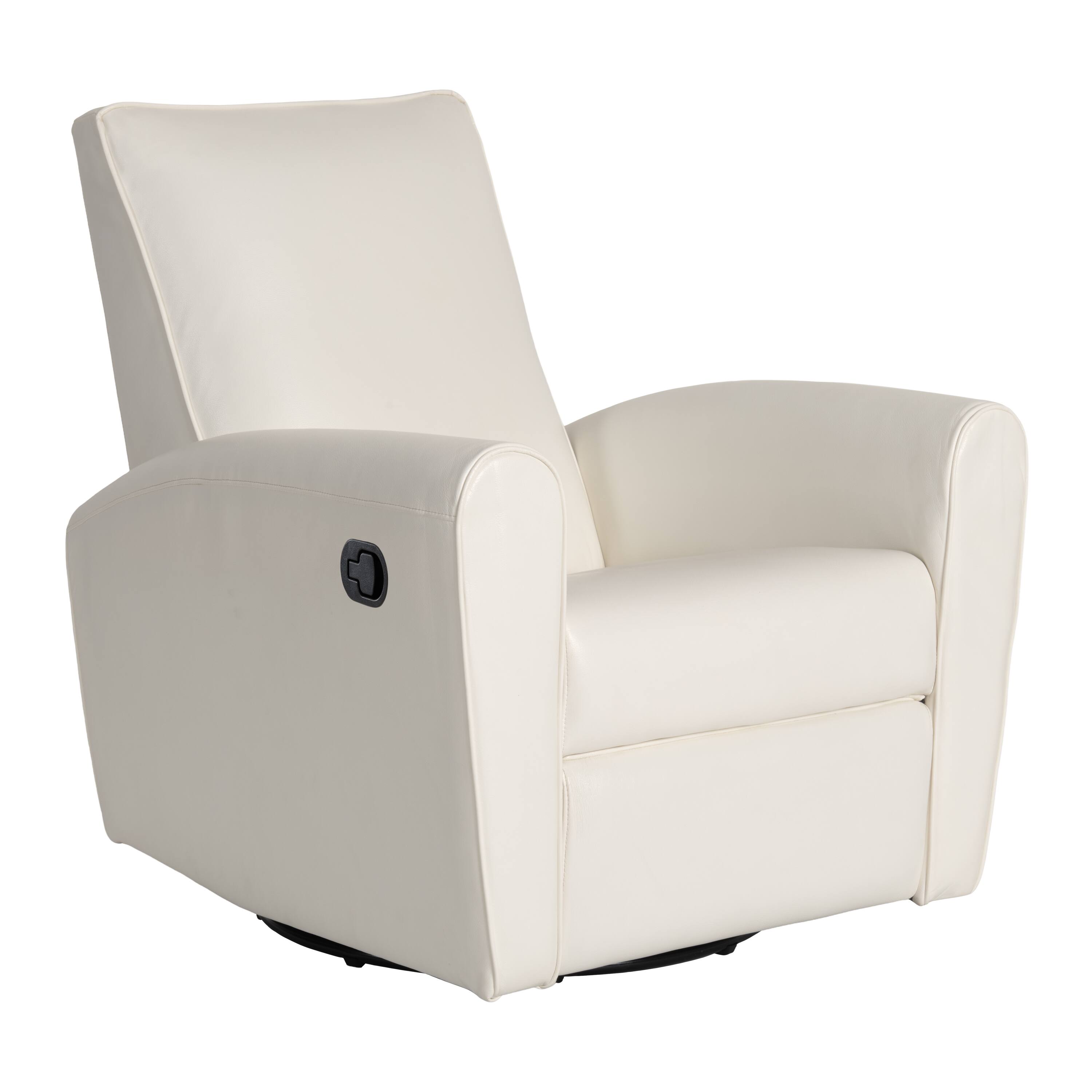 Angle. CorLiving - Marin Faux Leather Upholstered Indoor Swivel Glider Manual Recliner with Steel and Engineered Wood Frame - White.