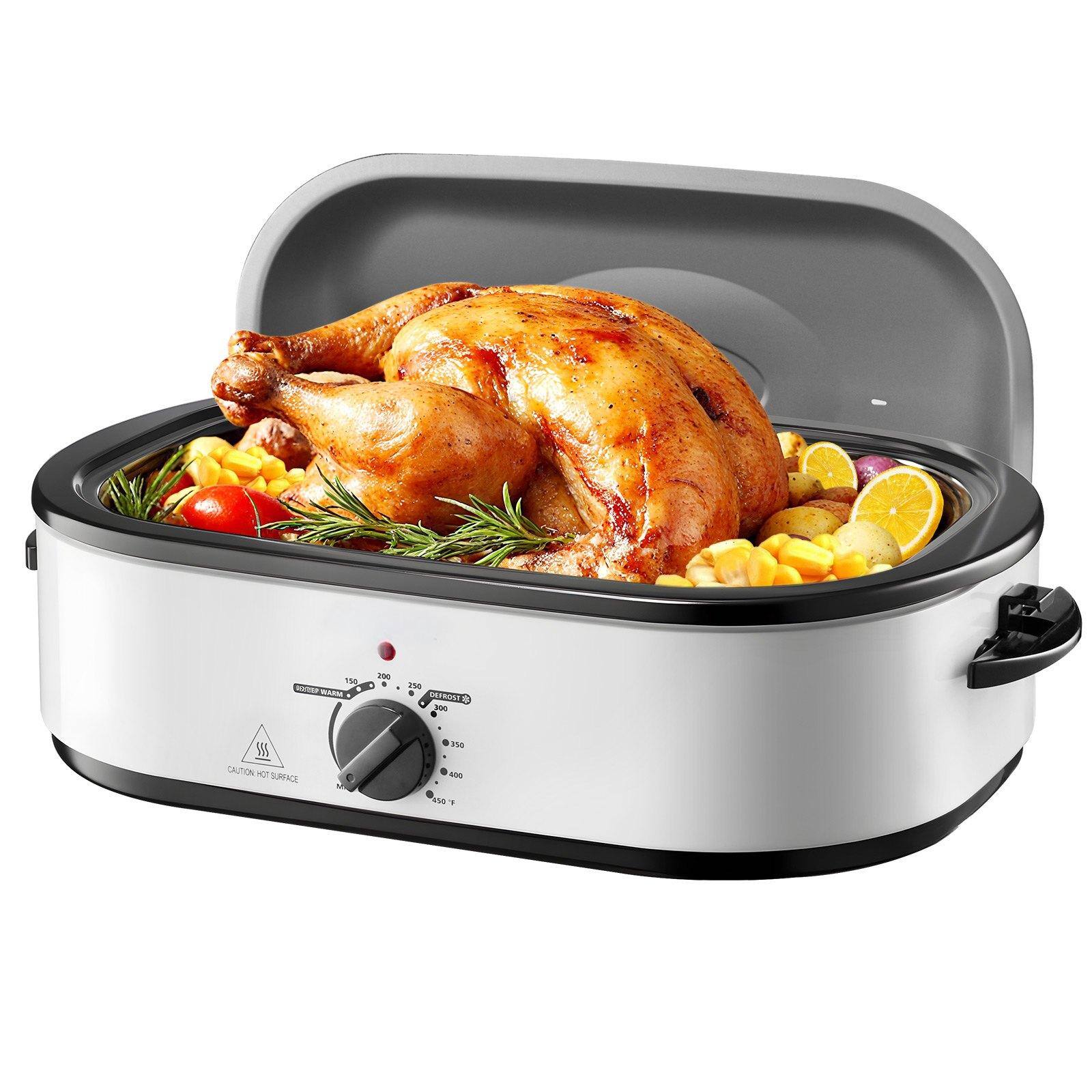Glintex - 18QT Roaster Oven Electric Turkey Roaster 150-450℉ Adjustable Temp with Self-Basting Lid and Rack - Silver