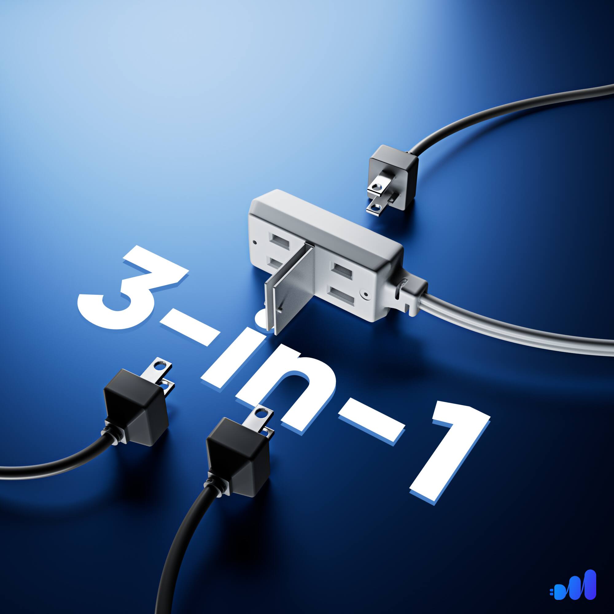 Alt View 3. Maximm - 5ft 360° Rotating Flat Plug Extension Cord with on and Off Switch, 2 Prong, 3 Outlets - White.