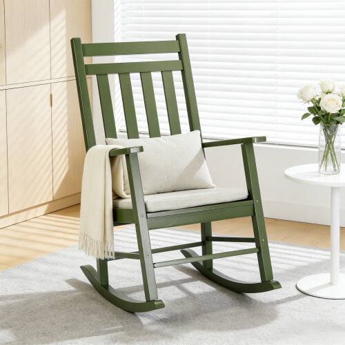 Alt View 10. Winado - 46in Wooden Rocking Chair Weatherproof Rocker with Cushion, Wooden Rocking Bench for Patio Yard Garden Outdoor Indoor - Olive.