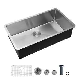 VEVOR - 32-inch Kitchen Undermount Single Bowl Sinks, Stainless Steel Drop-In Farmhouse Basin with Accessories - Silver