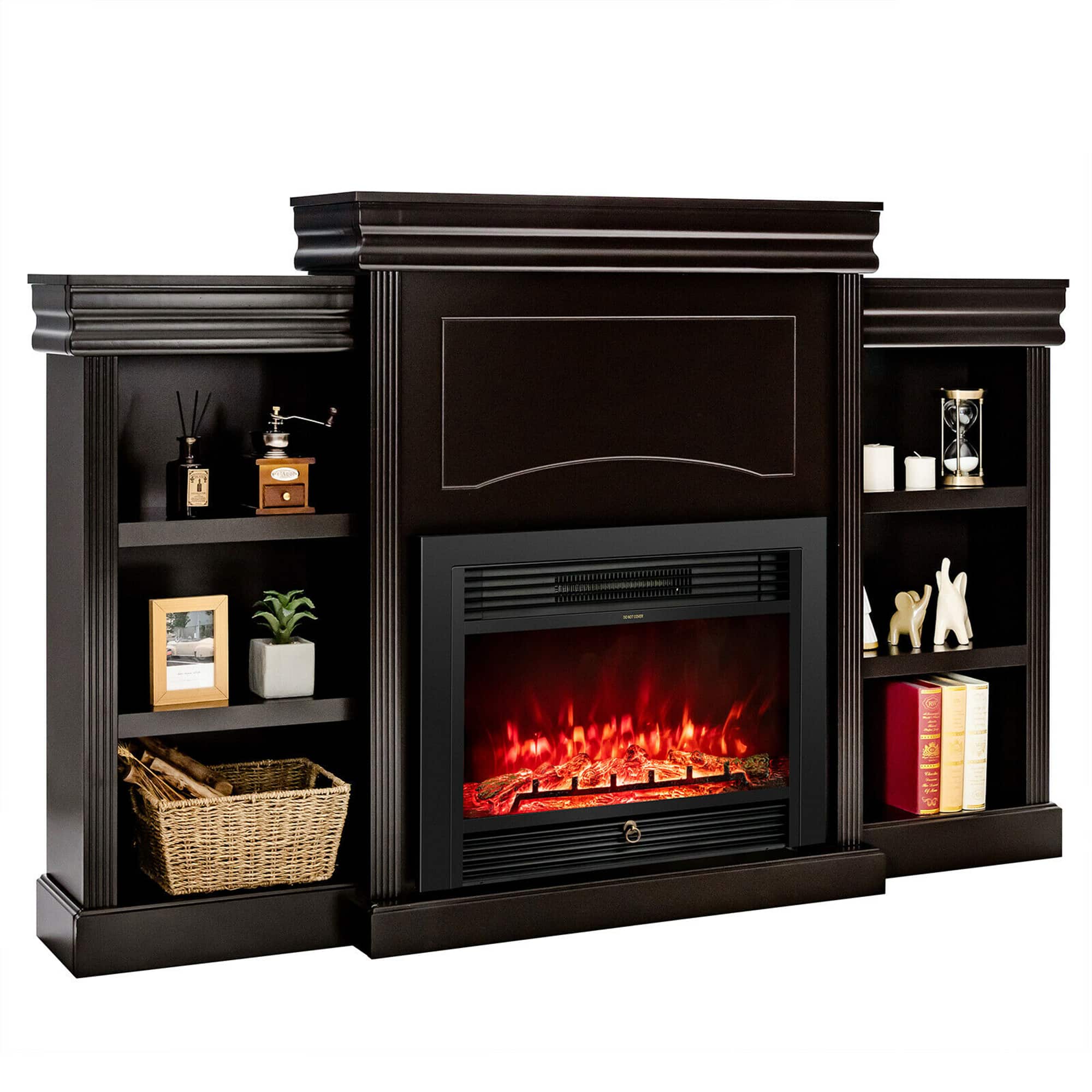 Costway - 70" Fireplace TV Stand Media W/ 28.5" 750W/1500W Electric Fireplace - Brown