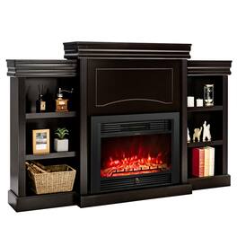 Costway - 70" Fireplace TV Stand Media W/ 28.5" 750W/1500W Electric Fireplace - Brown