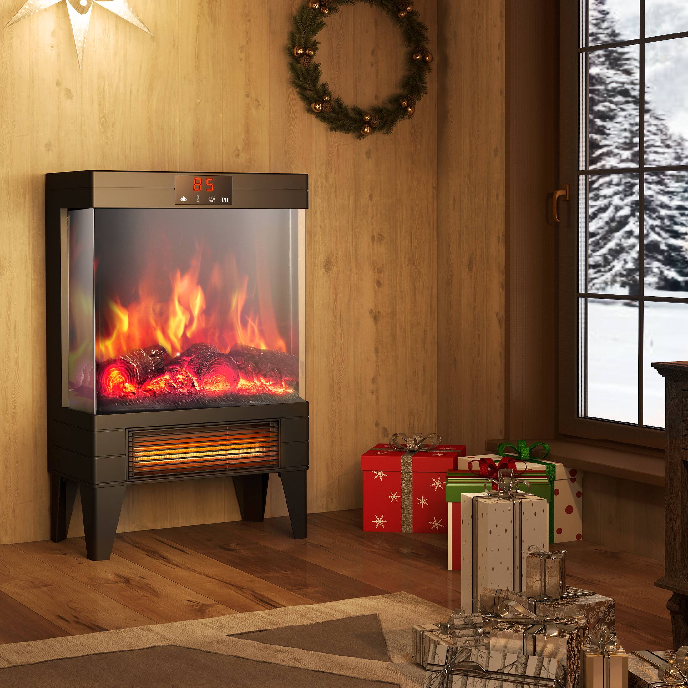 Alt View 8. Etust - Etust Electric Fireplace Heater 24.41" Freestanding Faux Stove for Indoor Use with Panoramic Flame & Thermostat - Black.