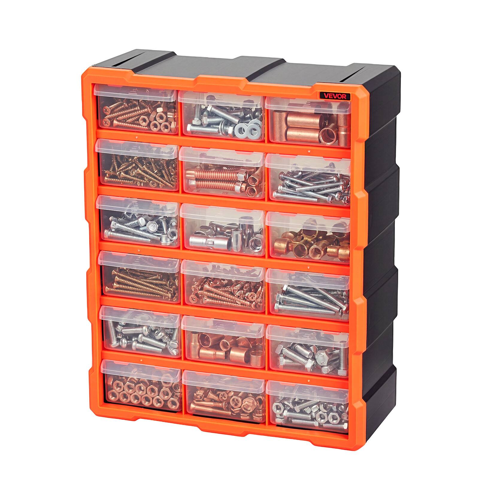 Alt View 5. VEVOR - 18-Drawer Storage Organizer, Plastic, Drawer Storage Cabinet for Garage Organization, Stackable Small Parts Organizer - Black + Orange.