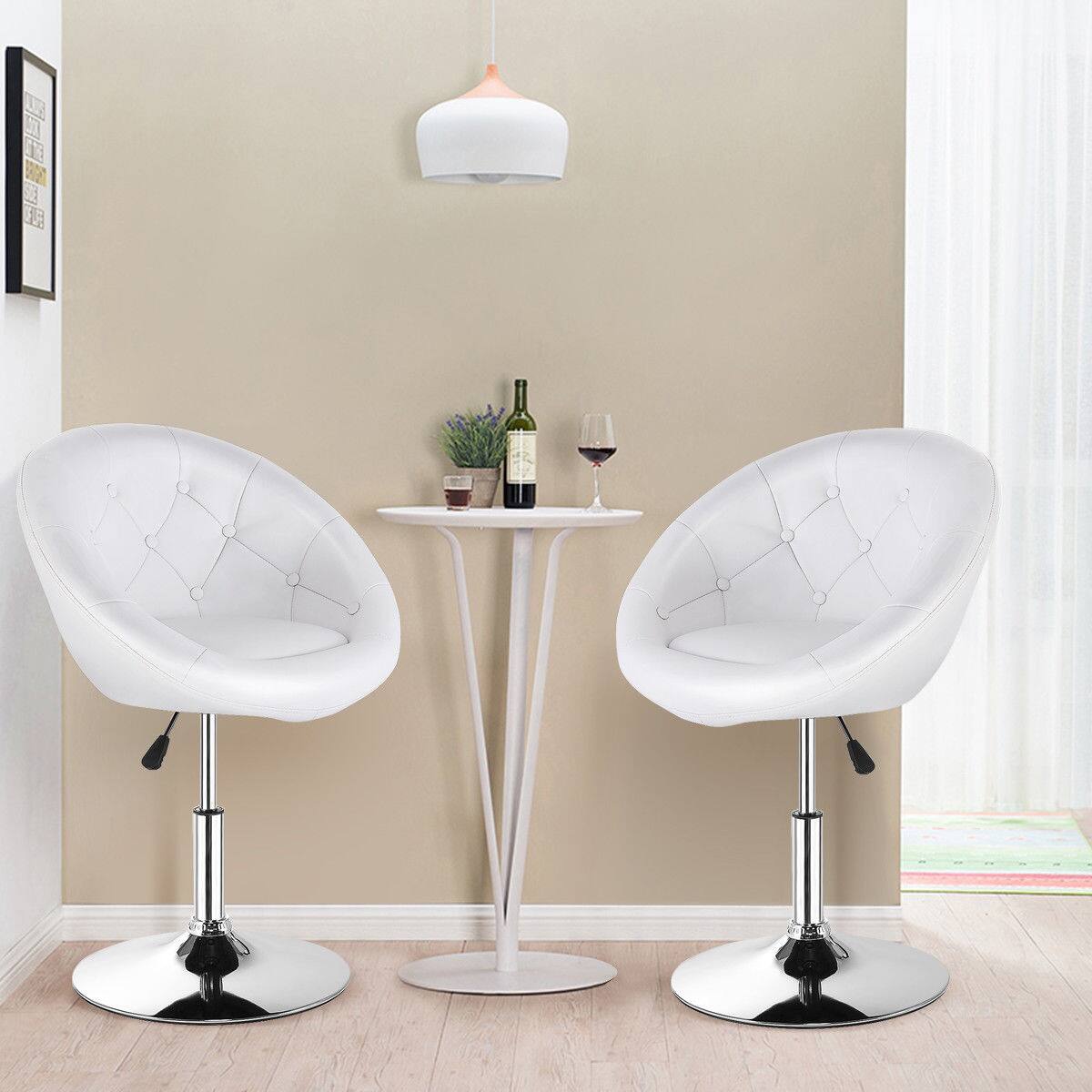 Alt View 3. Costway - Costway 1PC Adjustable  Round  Swivel Tufted Back Accent Chair PU Leather - White.
