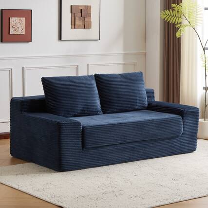 Front. Anysun - Loveseat Sofa Bed - Deep-Seat Corduroy Couch with Reversible Cushion & Pillows, No Assembly - Blue.