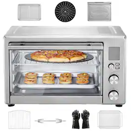 Loheer - 13-in-1 Air Fryer Toaster Oven 29.6Qt Countertop Convection Oven Combo 1800W with Pizza Pan - Stainless Steel
