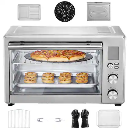 Front. Loheer - Loheer 13-in-1 Air Fryer Toaster Oven 29.6Qt Countertop Convection Oven Combo 1800W Stainless Steel with Pizza Pan - Stainless Steel.