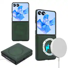Dteck - Magnetic Leather Texture Phone Case for Samsung Galaxy Z Flip8, Shockproof Hybrid Cover with Raised Edge Camera Defense - Green