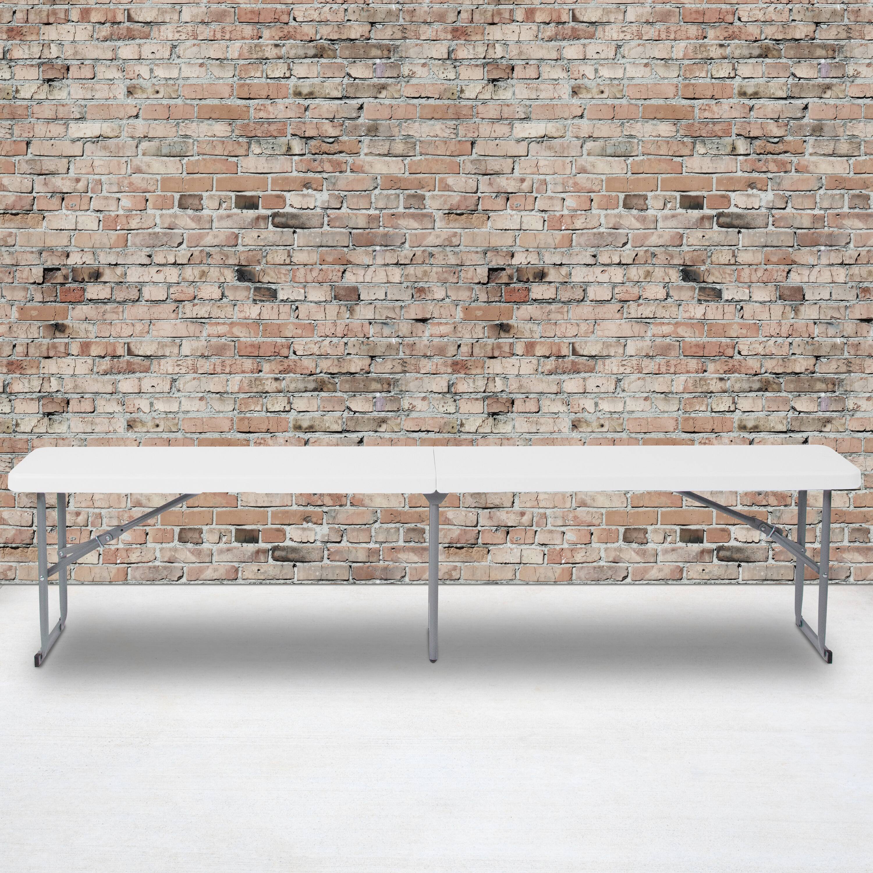 Alt View 1. Emma + Oliver - 10.25''W x 71''L Bi-Fold Plastic Bench with Carrying Handle - Granite White.