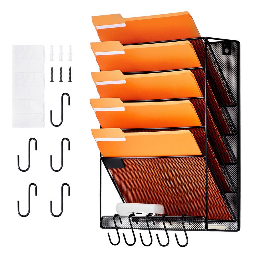 VEVOR File Wall Rack, One Piece 6 Pockets Mesh Wall File Holder, Wall ...