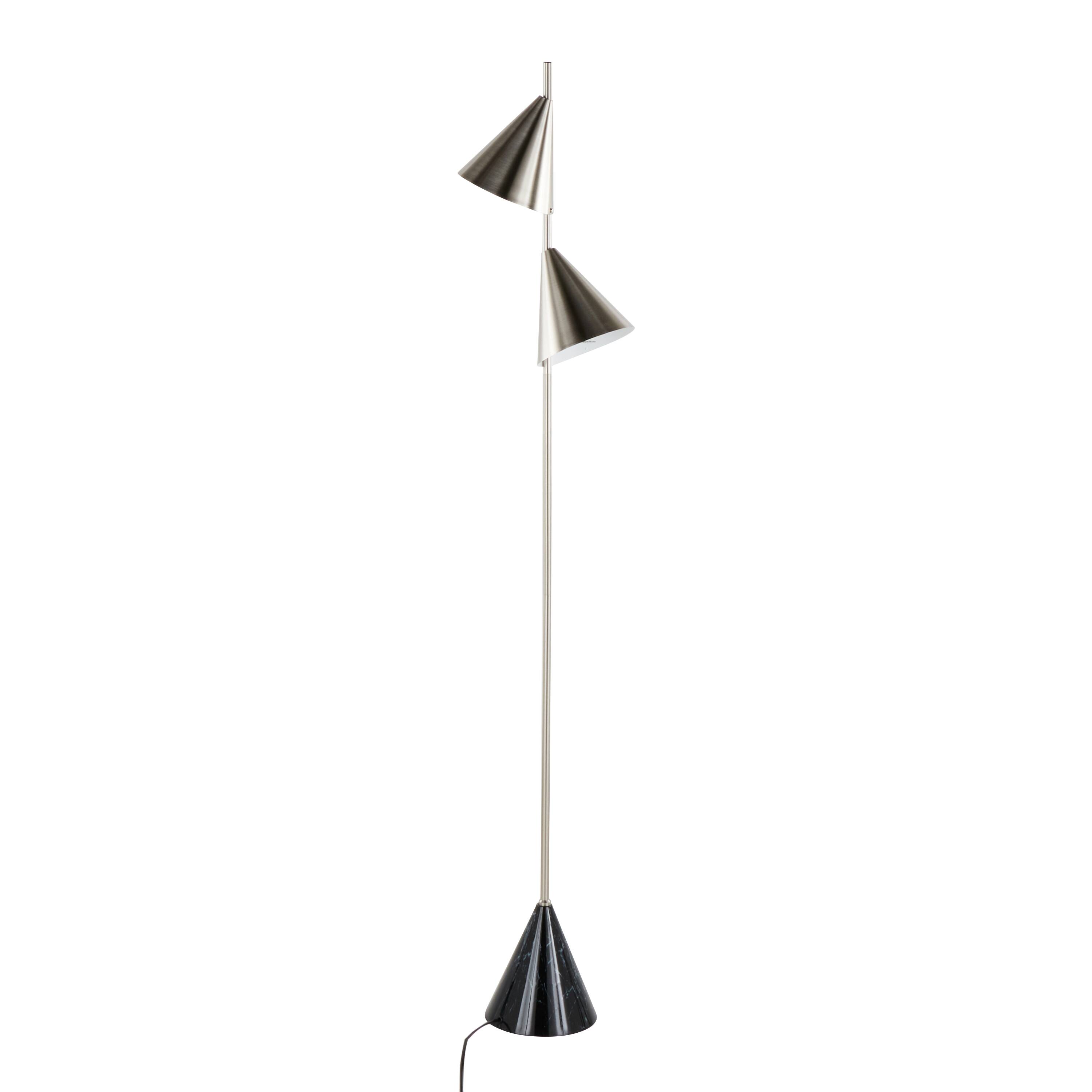 Back. APRILSOUL - Cone 65in Contemporary Metal Floor Lamp in Plated Nickel with A Black Faux Marble Metal Base by LumiSource - Nickel.