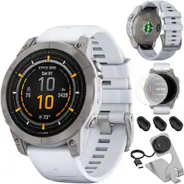 Bundle - Garmin - epix Pro (Gen 2) Sapphire Edition 47mm Fiber-Reinforced Polymer + Charging Dock Accessory Package - Titanium with Whitestone Band - (2024)