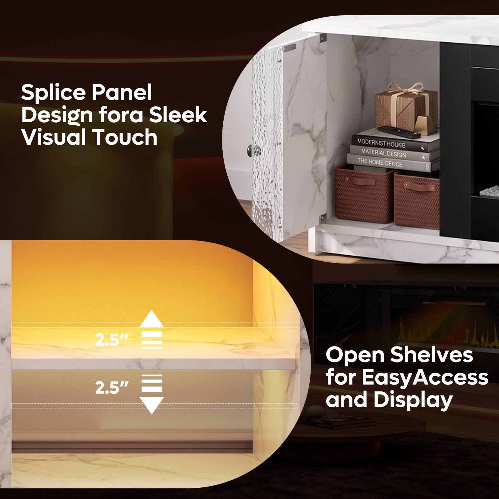 Splice Panel Design for a Sleek Visual Touch

MODERNIST HOUSE MATERIAL DESIGN THE HOME OFFICE

2.5" 2.5"

Open Shelves for Easy Access and Display
