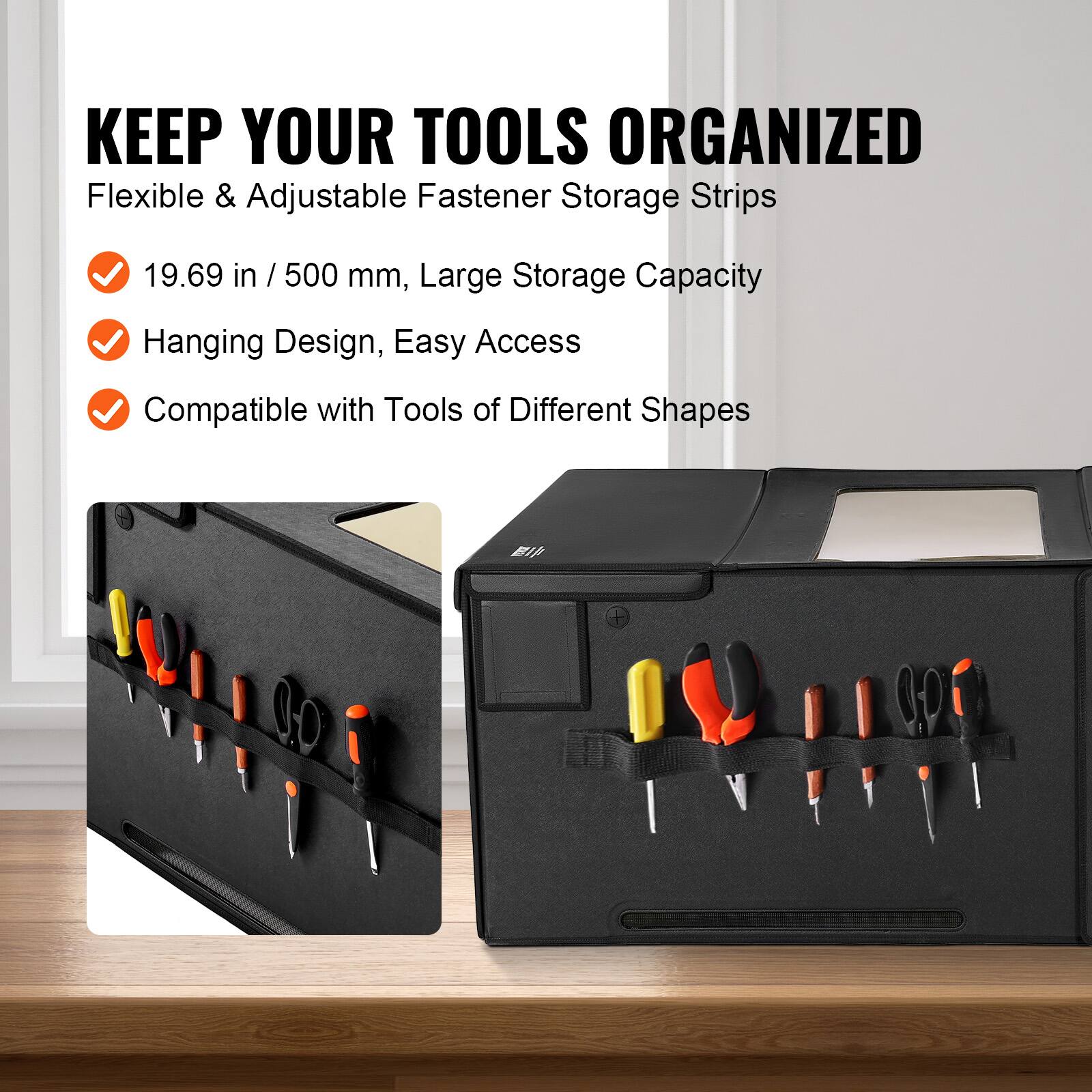 KEEP YOUR TOOLS ORGANIZED

Flexible & Adjustable Fastener Storage Strips

- 19.69 in / 500 mm, Large Storage Capacity
- Hanging Design, Easy Access
- Compatible with Tools of Different Shapes