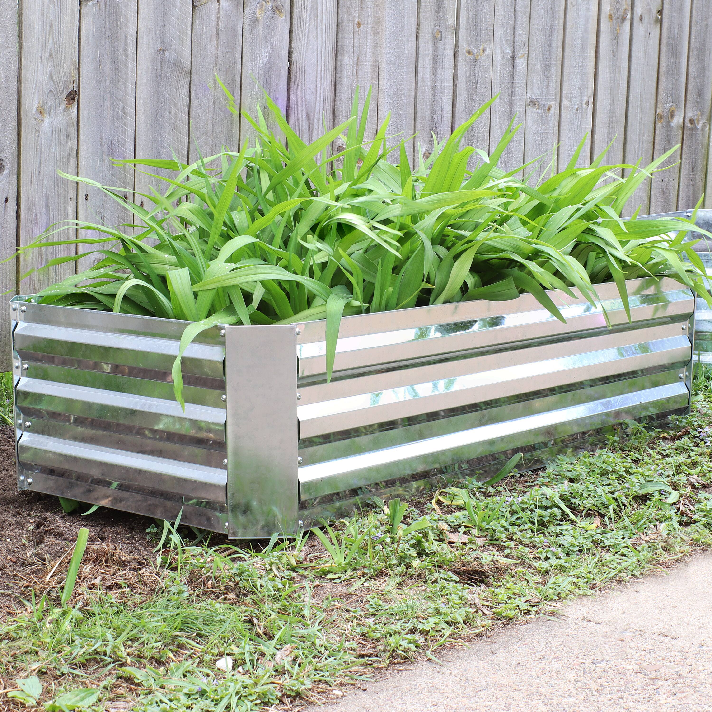 Alt View 1. Sunnydaze - Galvanized Steel Rectangle Raised Garden Bed - 48 in - Silver.