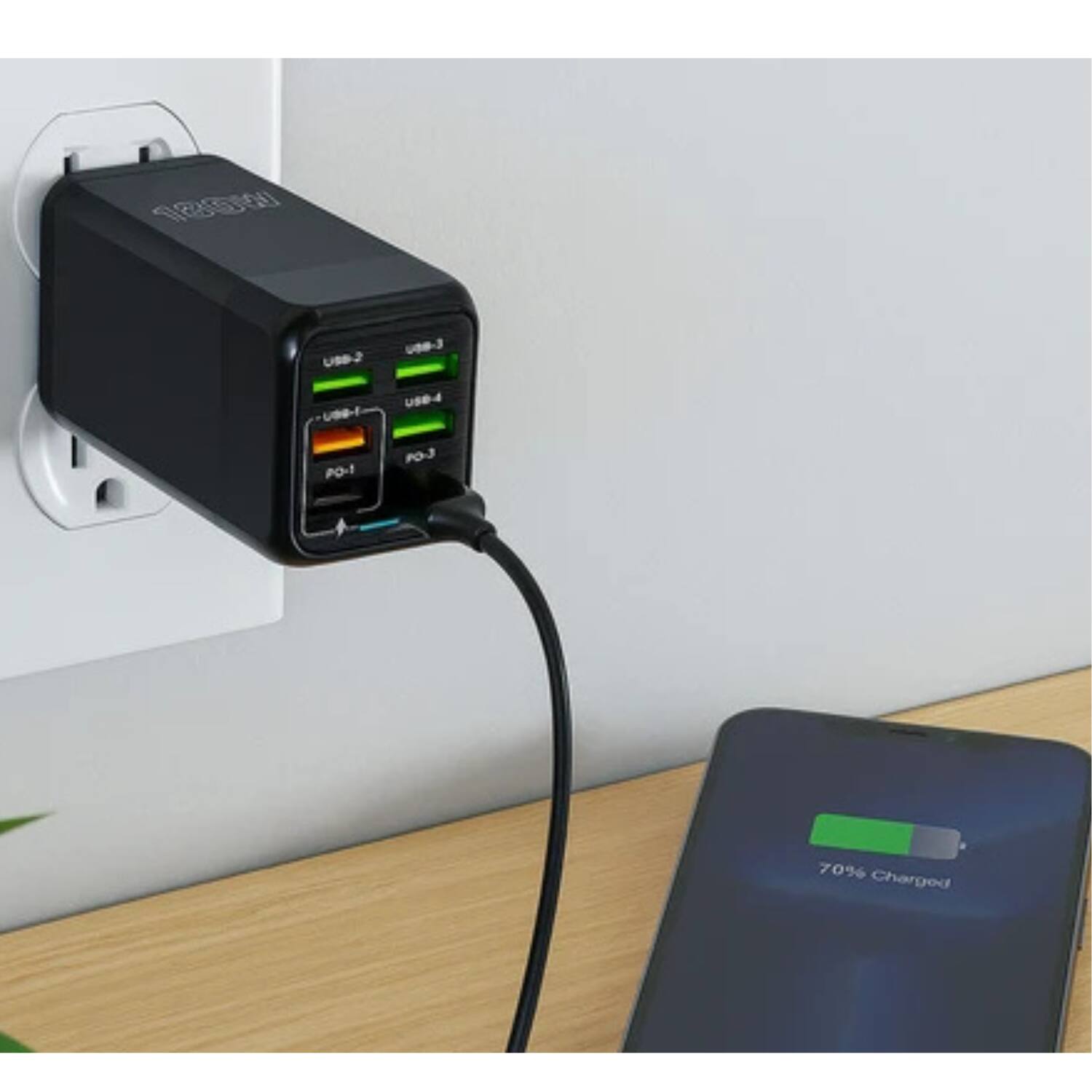 Sure, here is the corrected and grouped text from the image:

- USB-2
- USB-3
- USB-4
- PD-1
- PD-3
- 70% Charged