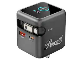 Rosewill - 70W Retractable USB-C Wall Charger with 3-Port GaN 3, Foldable Design & TFT Display - Black