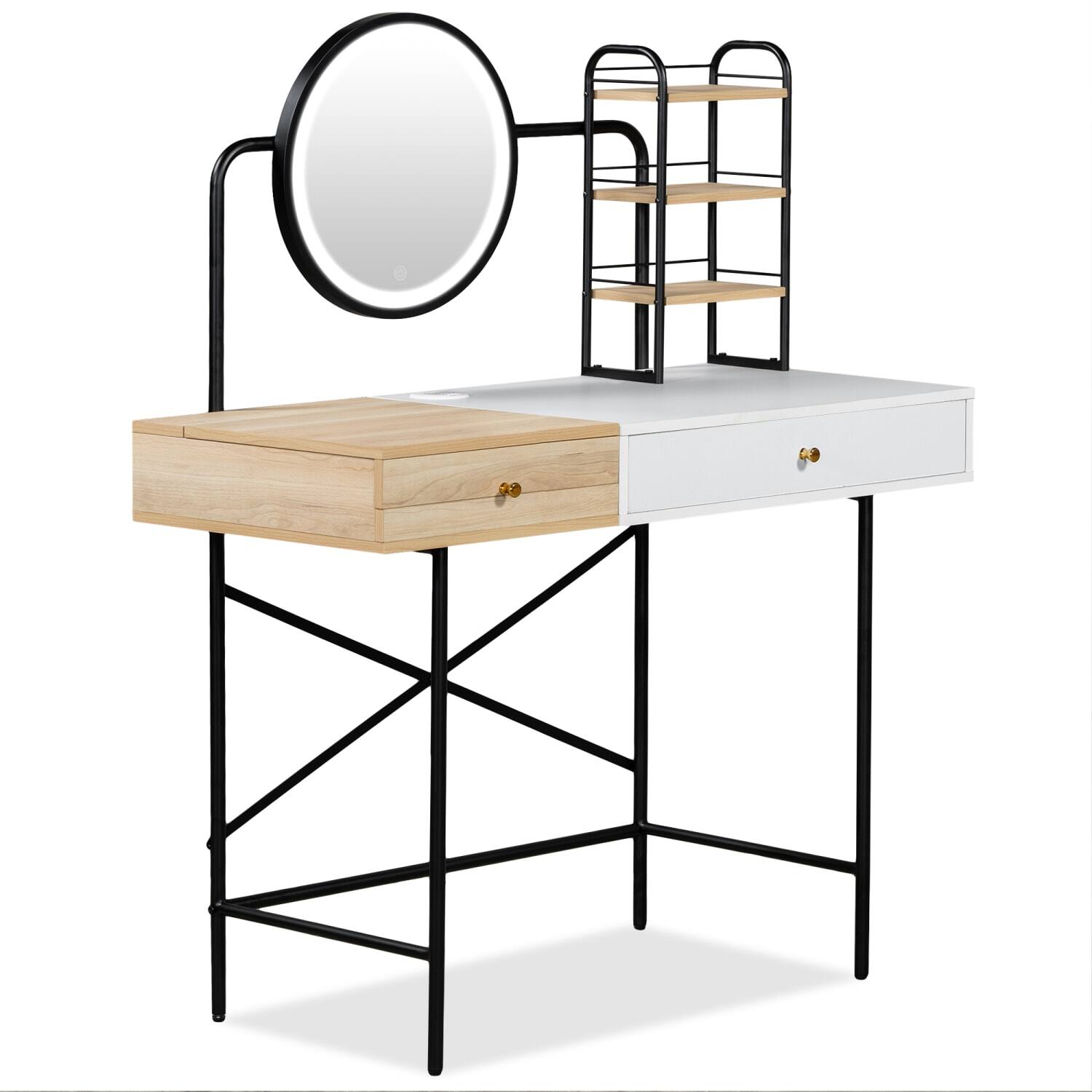 Alt View 4. Lirago - White Dresser Table Desk with 3-Mode Lighted Mirror Wood Dressing Table with Charging 18.89”D x 40.55“ W x 50.4“ H - White.