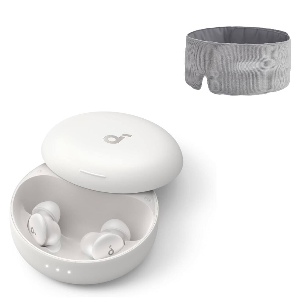 Front. Soundcore - by Anker Sleep A30 Smart ANC Sleep Earbuds with Breescape Cooling Eye Mask - Moonlit White.