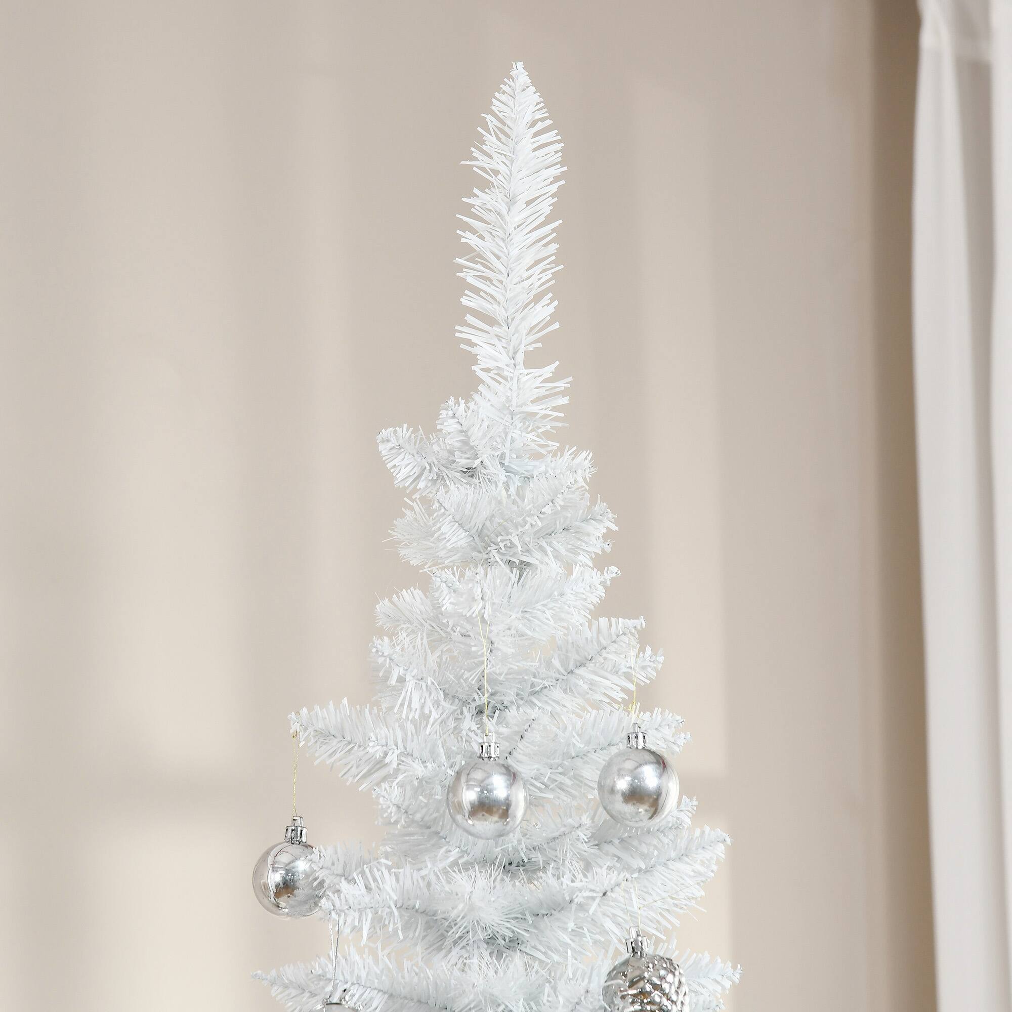 Alt View 7. Homcom - Artificial Pencil Christmas Tree, Slim Xmas Tree with 499 Realistic Branch Tips and Plastic Stand - white.