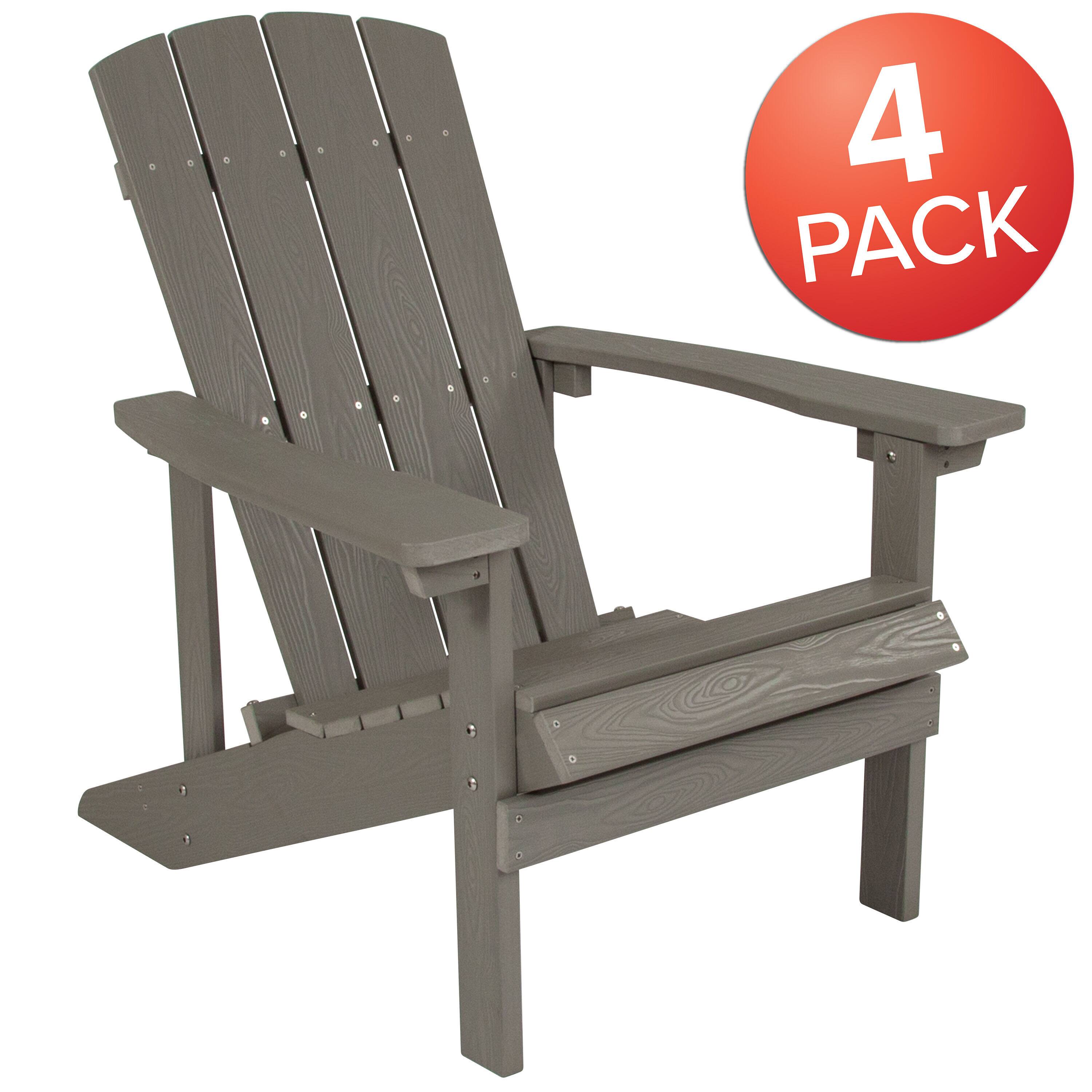 Alt View 1. Emma + Oliver - 4 Pack Outdoor All-Weather Poly Resin Wood Adirondack Chairs - Gray.