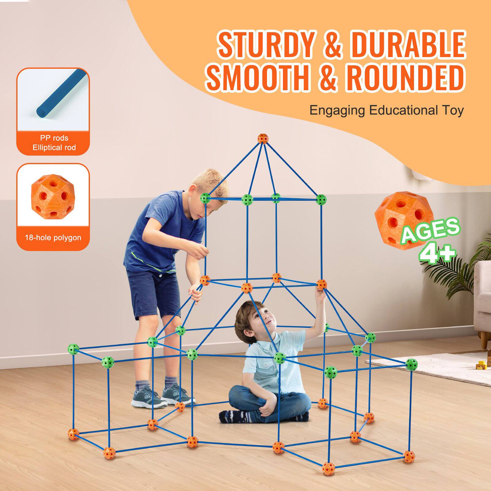 STURDY & DURABLE  
SMOOTH & ROUNDED  
Engaging Educational Toy  

PP rods  
Elliptical rod  

18-hole polygon  

AGES 4+