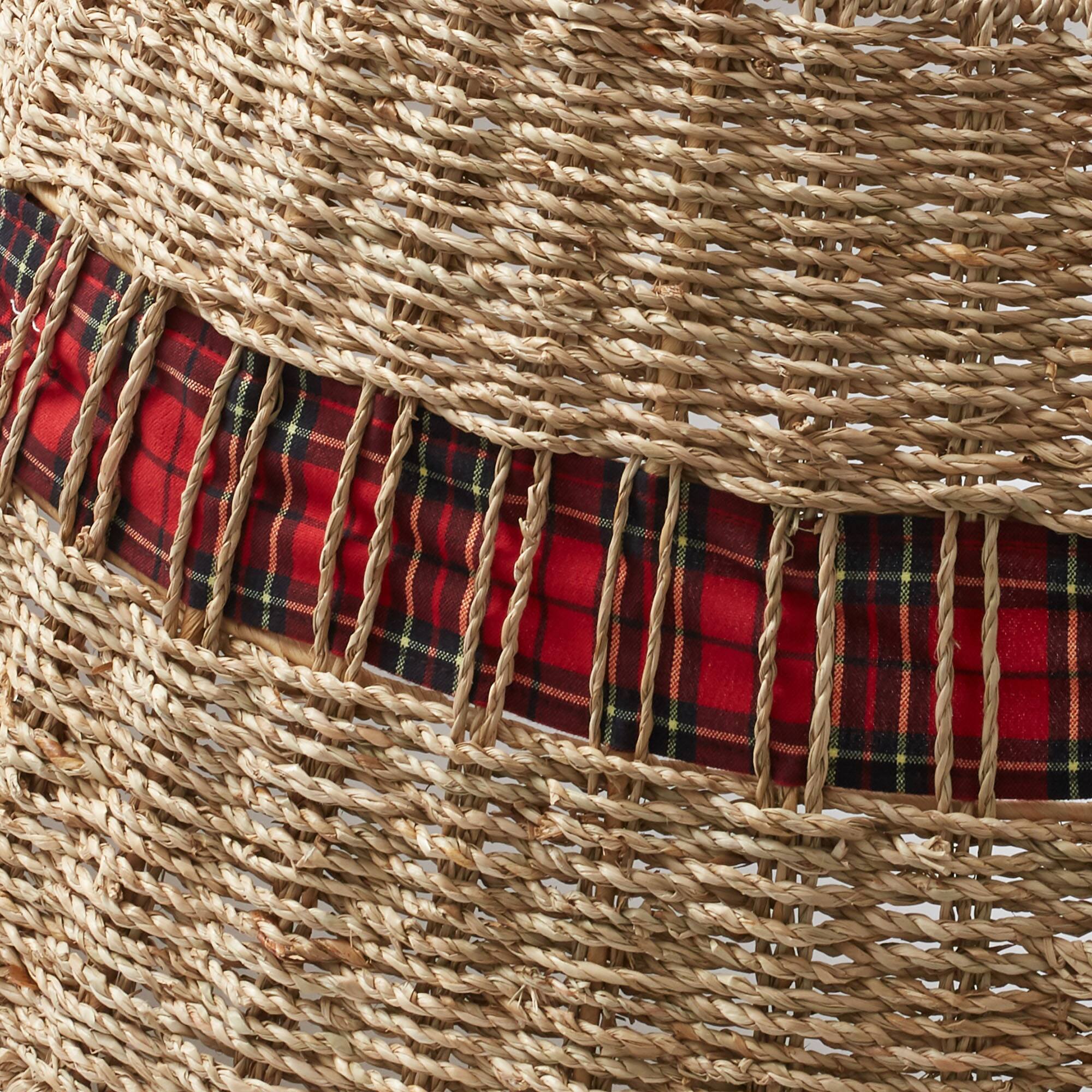 Alt View 5. Casafield - Christmas Tree Collar - Woven Farmhouse Tree Base Cover - Cord Cut Out - Natural Seagrass.