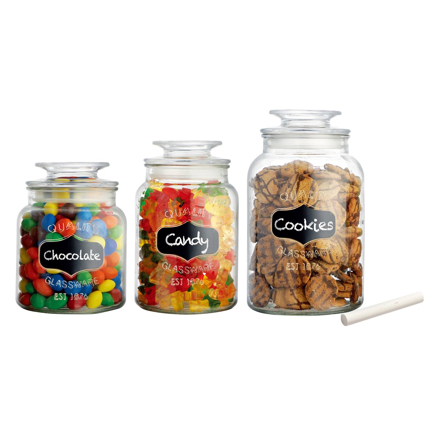 QUALITY Chocolate GLASSWARE EST 1976  
QUALITY Candy GLASSWARE EST 1976  
QUALITY Cookies GLASSWARE EST 1976